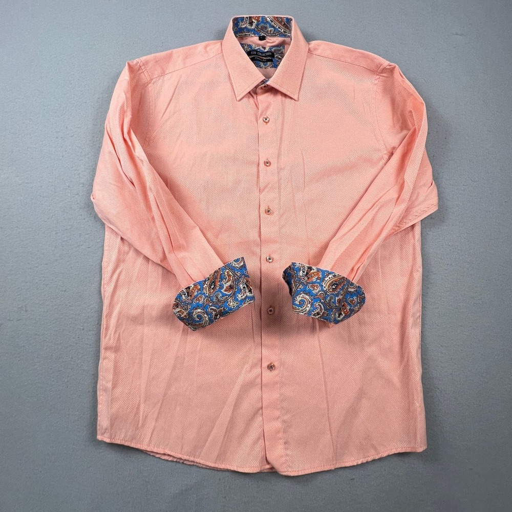 H2O Collection Button Down Mens L Pink Paisley Trim Classic Fit Dress Shirt